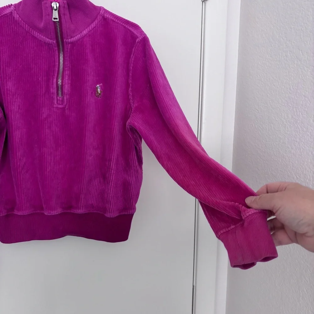 Ralph Lauren Polo girls kids quarter zip Corduroy ribbed Sweatshirt - Magenta